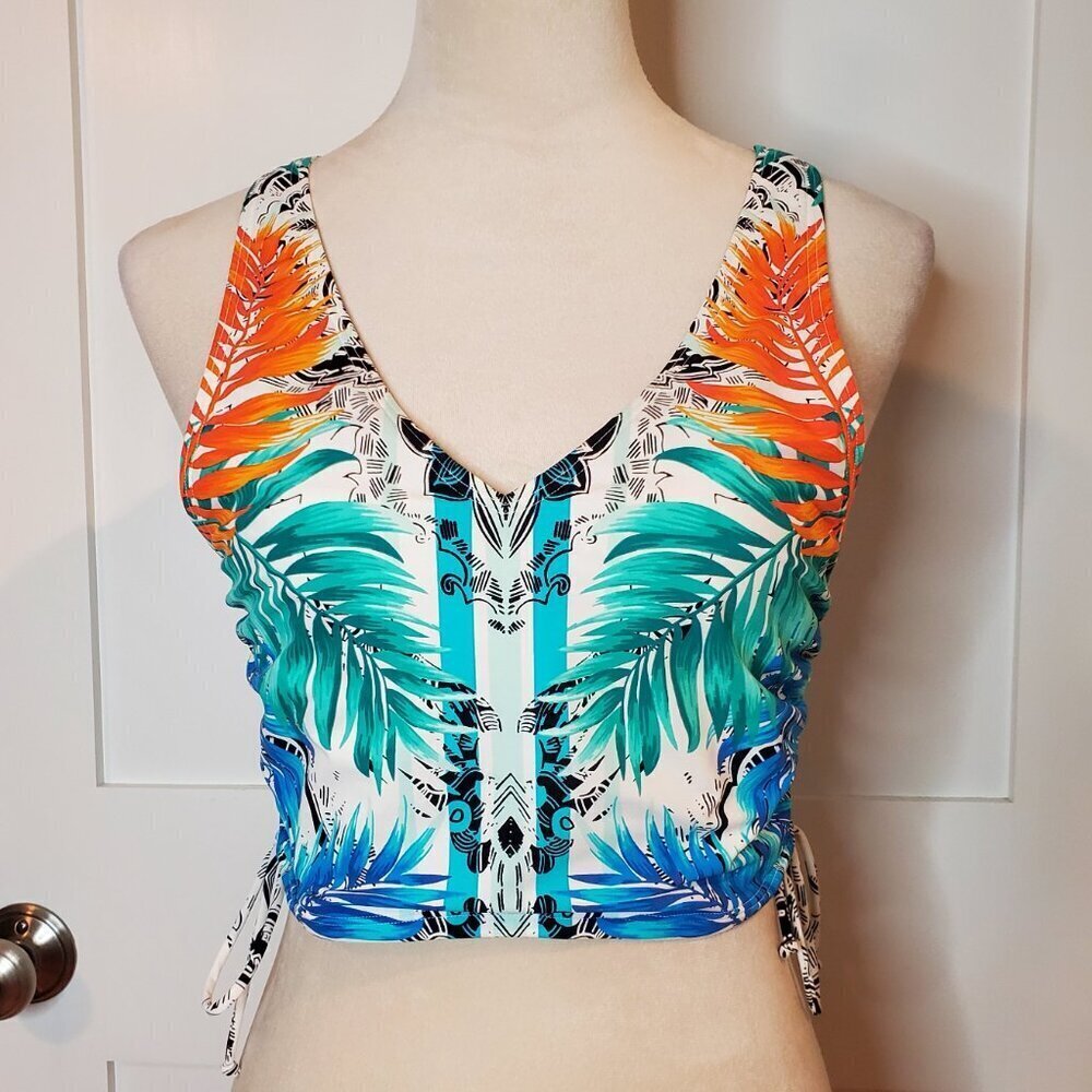 SkinnyDippers SZ L Women Swim Multi Colr Top Crop Bikini Top Reversible Neckline - Picture 1 of 8